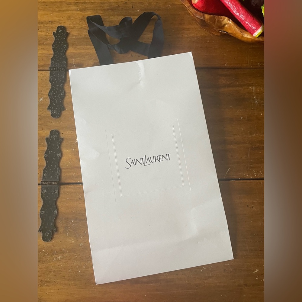 YVES SAINT LAURENT YSL paper Shopping Bag Tall Long Ribbon Handle 20.5 X 12.5”